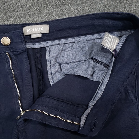 ASH & ERIE Chino Pants Mens 32x29 Navy Blue Flat Front Casual Trousers - Picture 2 of 11